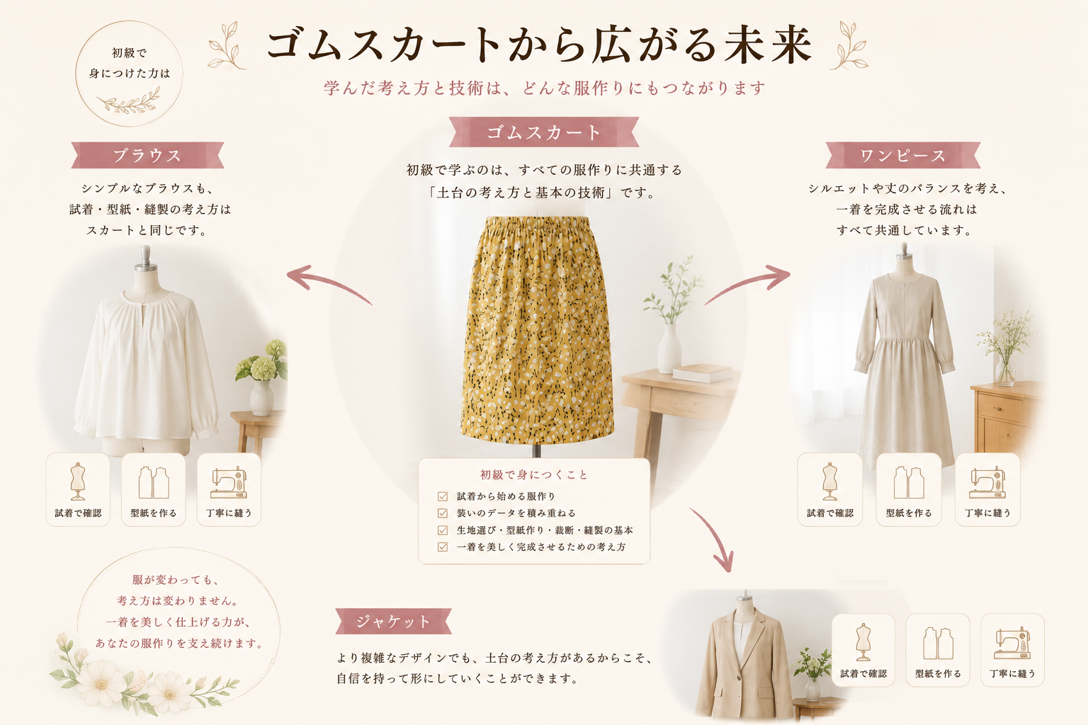 ゴムスカートから広がる服作り